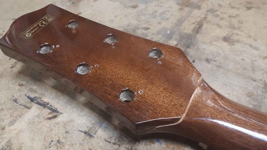Broken headstock fixing on acoustic guitar no refinish before after