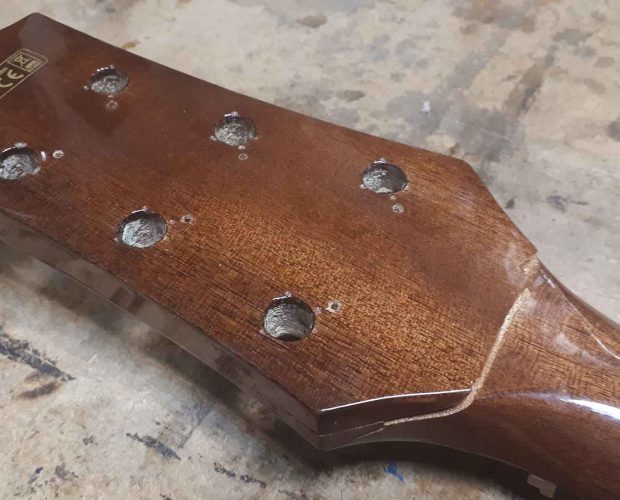 Broken headstock fixing on acoustic guitar no refinish before after